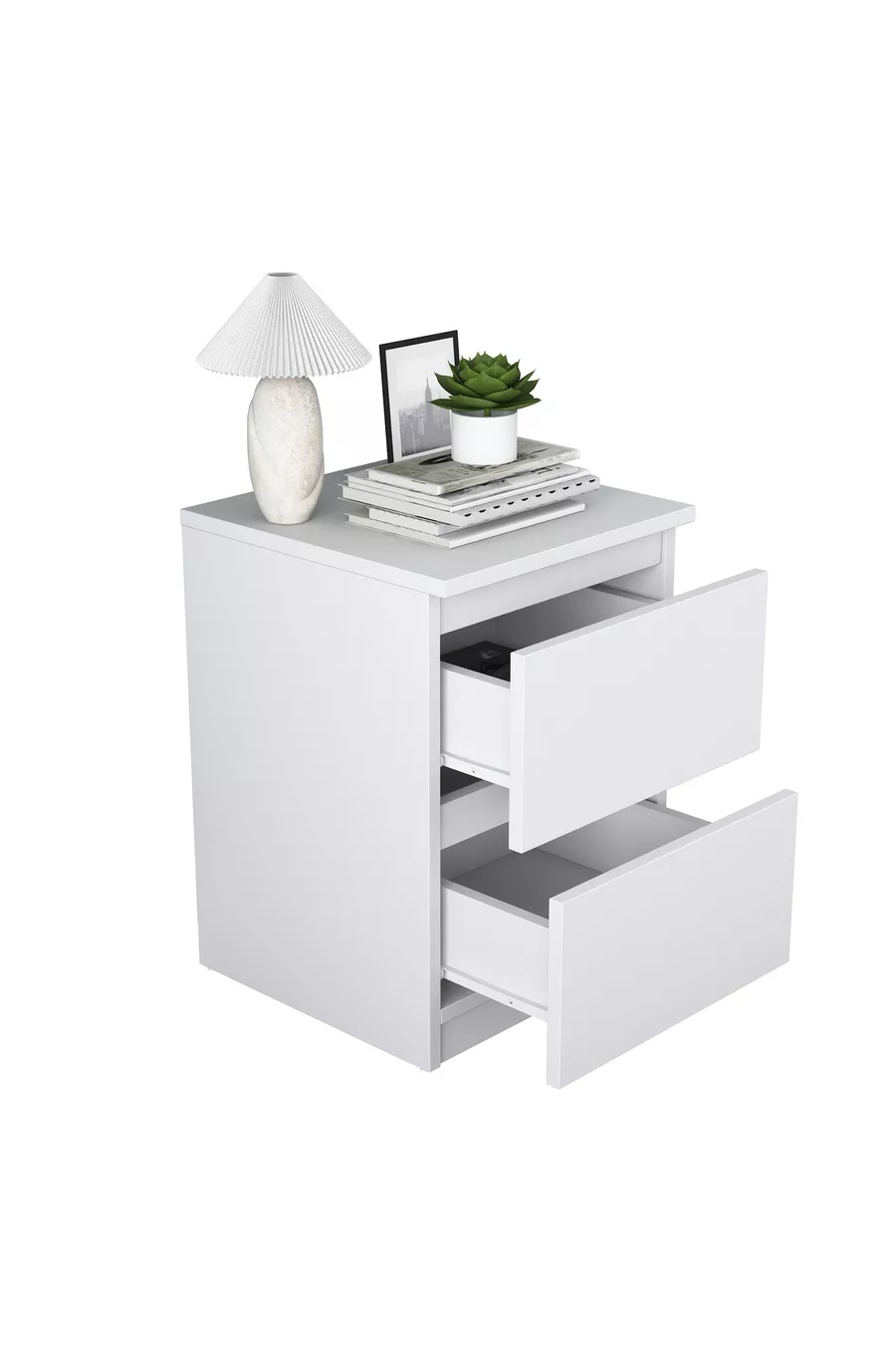 Table de chevet Rani pour chambre à coucher avec 2 tiroirs, blanche