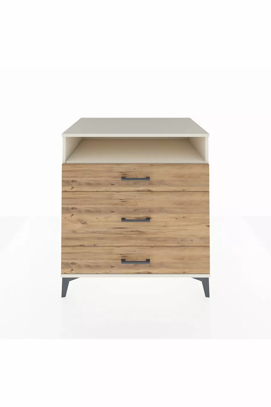 Commode Kronos avec une étagère et 3 tiroirs, Pierre de Lune-Pin