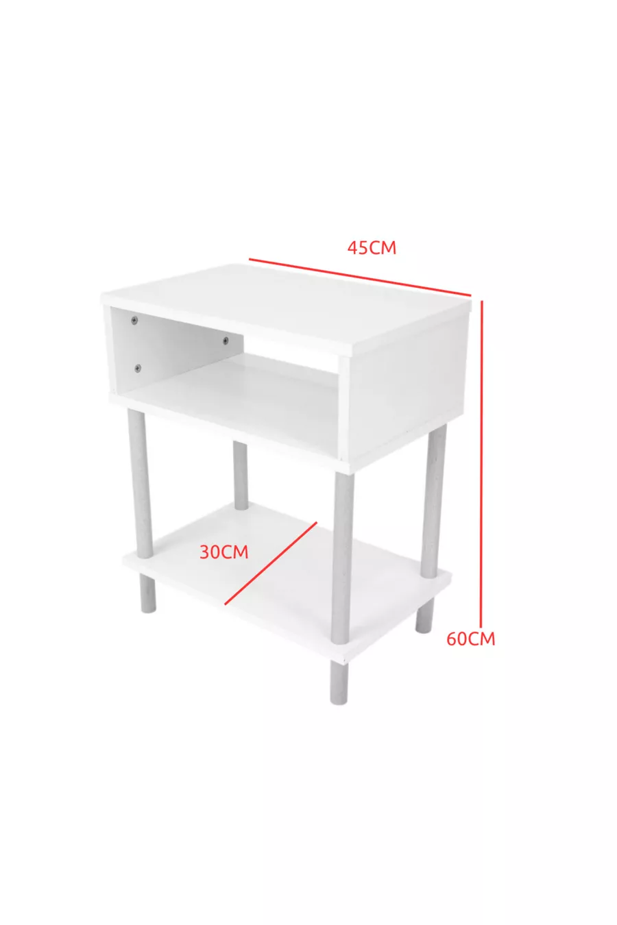 2-Shelf Modern Nightstand Bedroom Bedside Organizer Wooden Leg Side Table - White