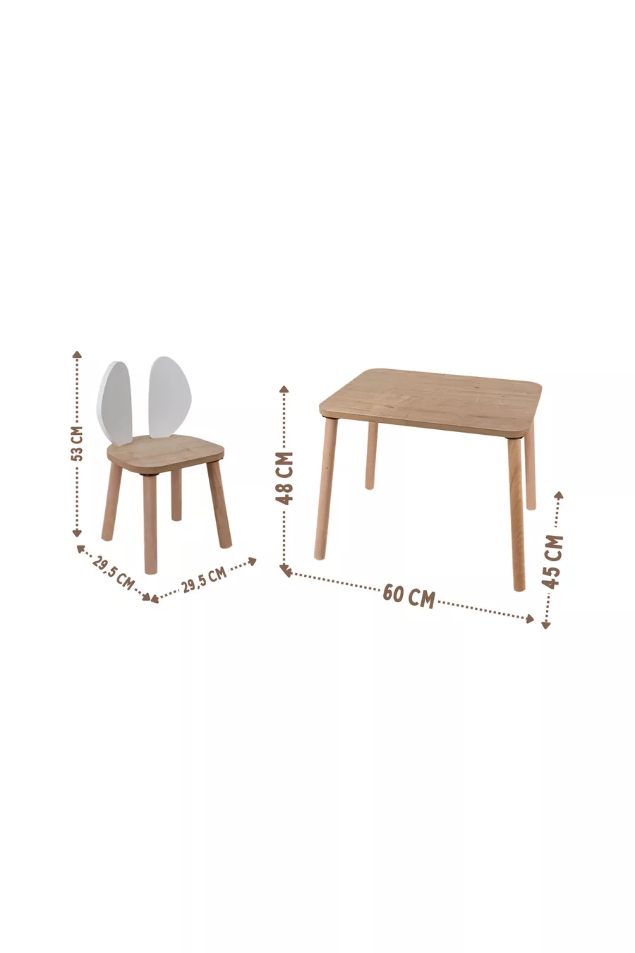 Table d'activité pour enfants Safir Chêne Blanc avec 2 chaises