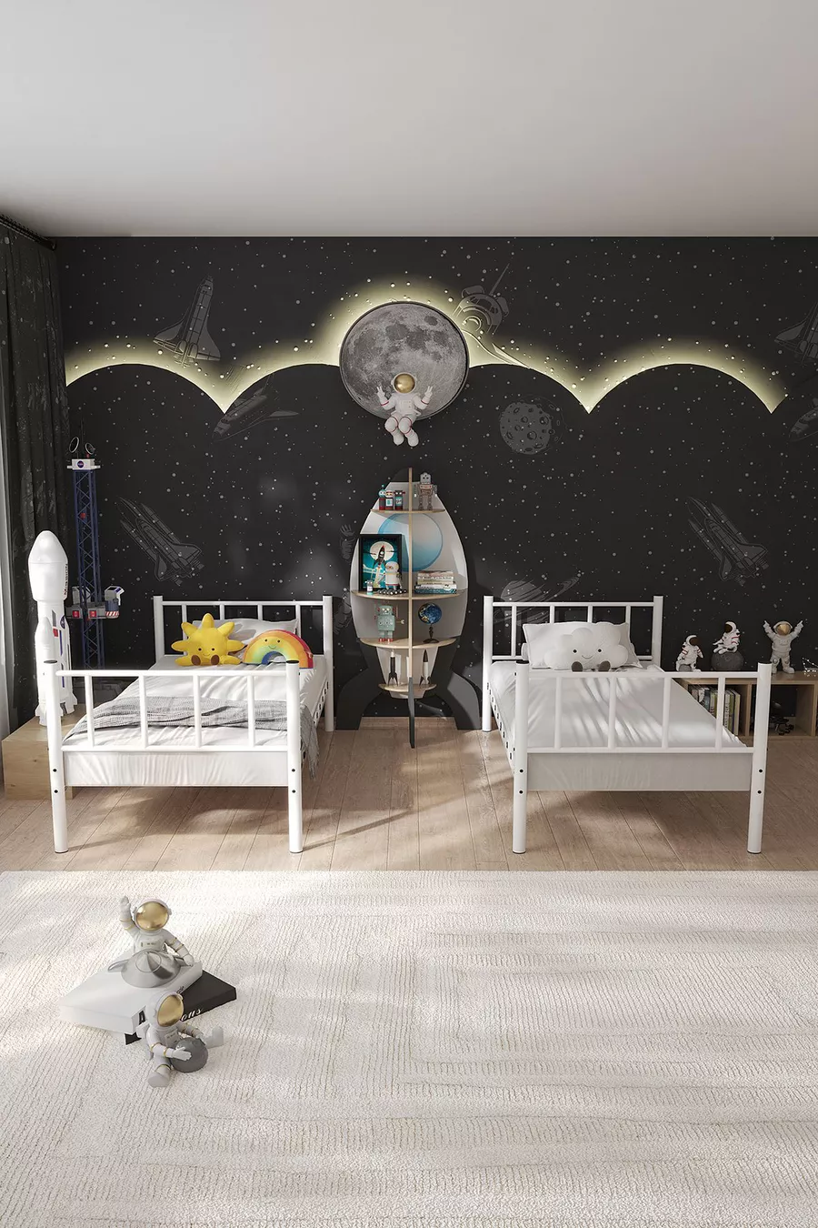 Zambak Kinderzimmer Metall-Etagenbett und Einzelbett Schwarz