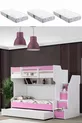 Lits superposés Ranza, courageux avec petit lit - Rose, 3 matelas confort