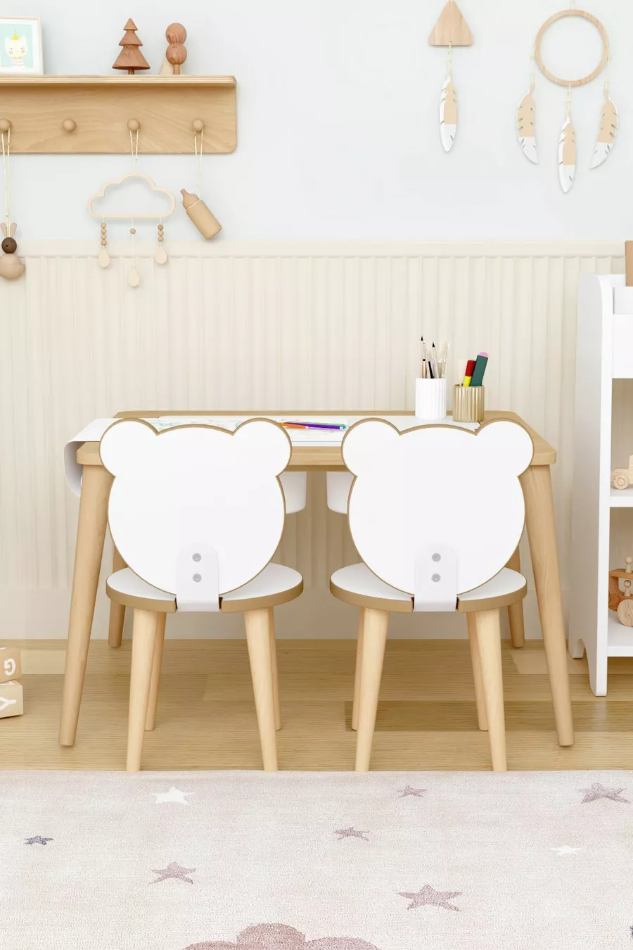 Table d'activité en bois avec 2 chaises, résistante à l'eau pour enfants