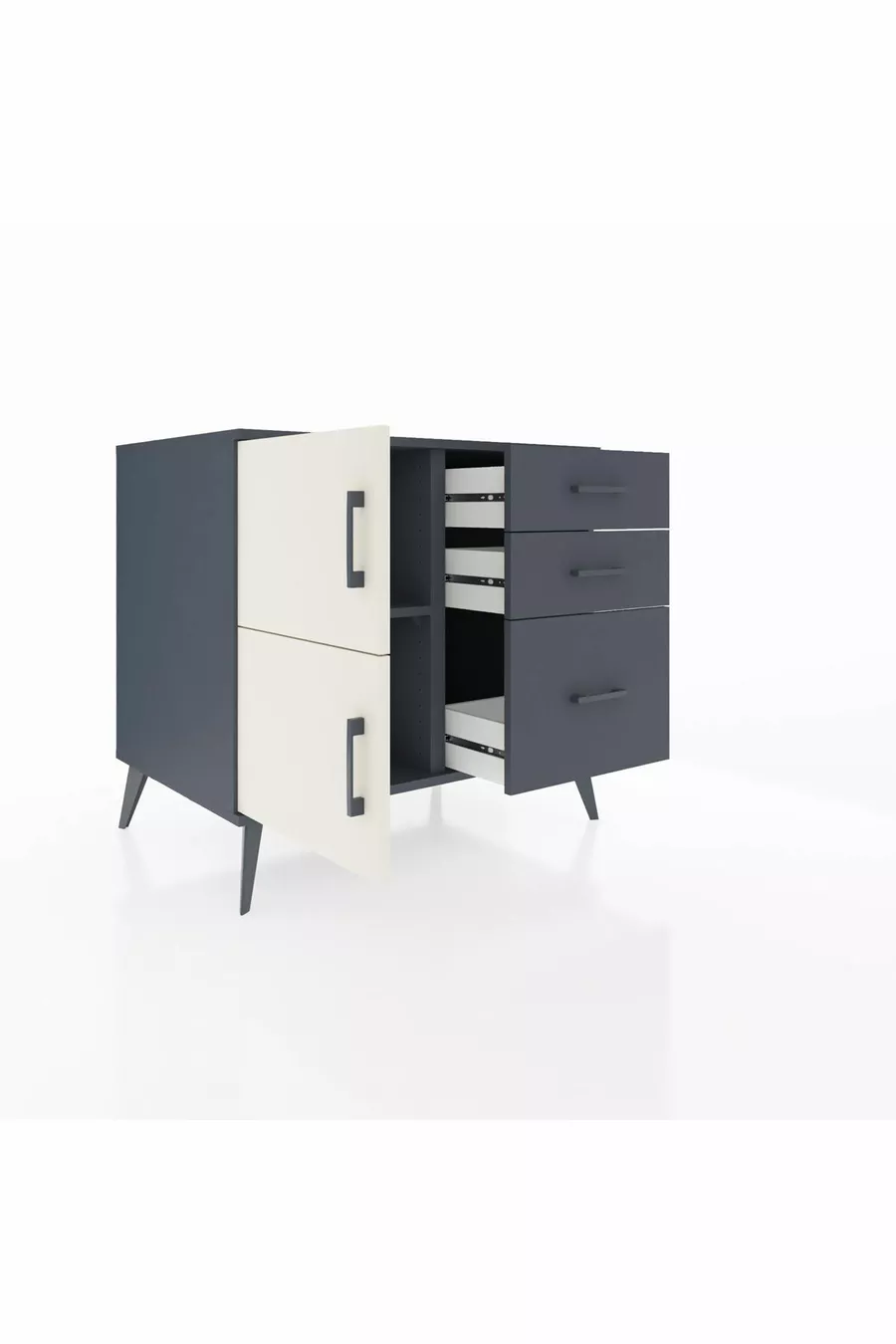 Kronos Dresser Single Shelf 3 Drawers 2 Doors Anthracite-Stone/Anthracite