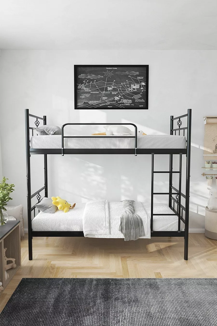 Koza Ranza Black Convertible Metal Bunk Bed Compatible with Mattress