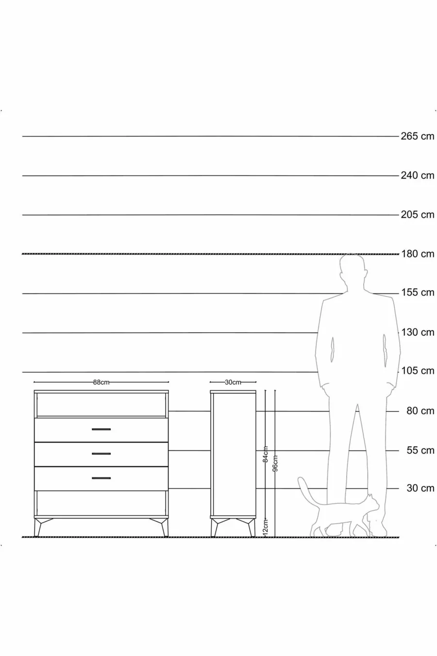 Commode Arges à une étagère et 3 tiroirs Anthracite-Anthracite