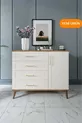 Commode moderne à 4 tiroirs et 1 porte avec volets, design moderne, porte en MDF, bois de noyer écru