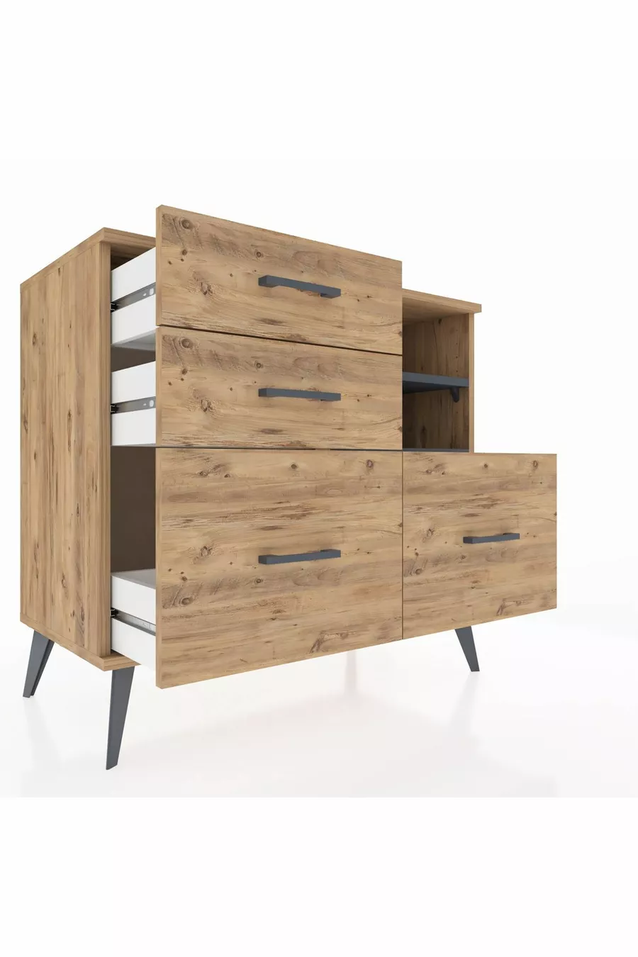 Hyperion Dresser 2 Shelves 4 Drawers Pine-Anthracite/Pine