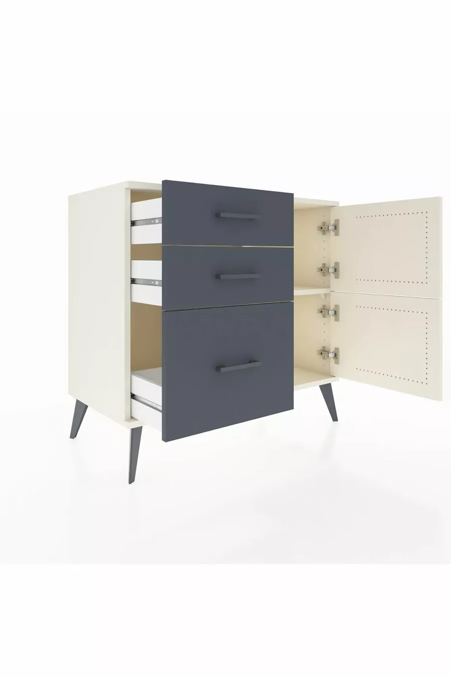 Commode Hyperion à une étagère, 3 tiroirs, 2 portes, Pierre de lune/Anthracite