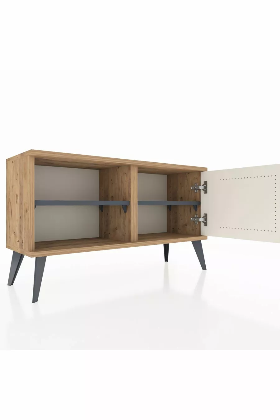 Commode Arges avec 2 étagères et 1 porte en pin - Gris anthracite