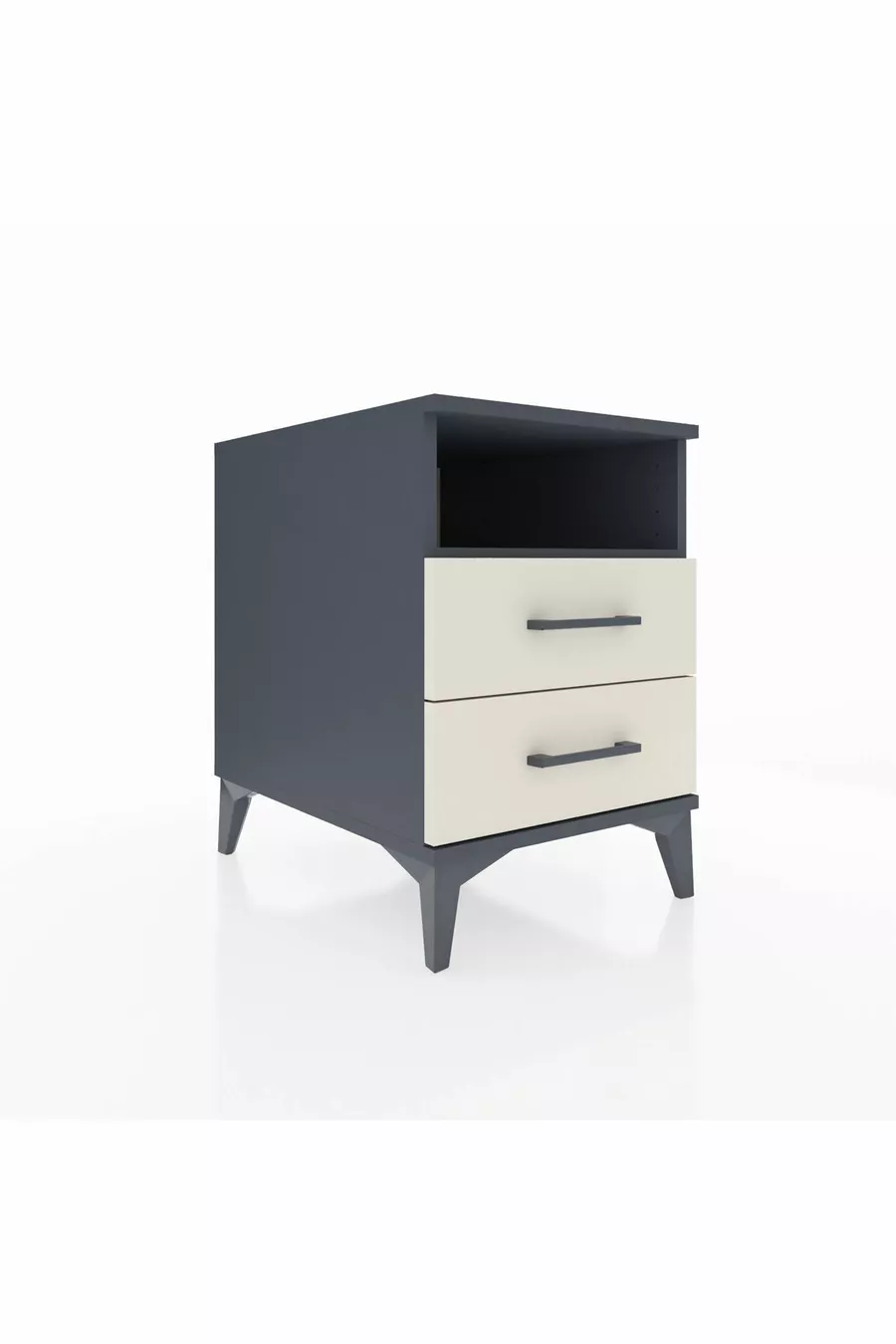 Comodino Kronos con una mensola e 2 cassetti Antracite-Gesso