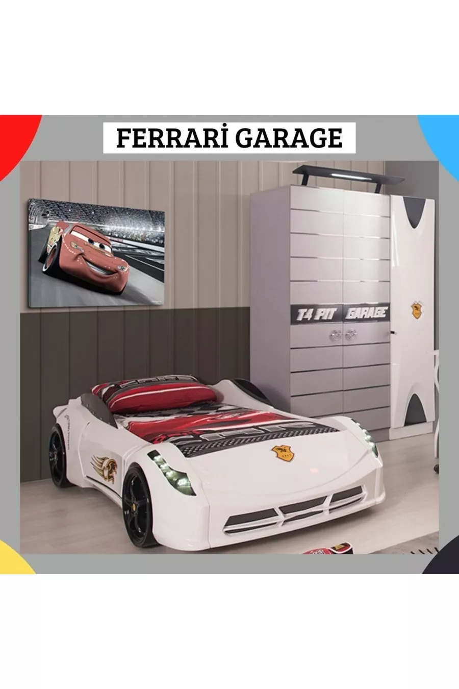 Bed in de vorm van een auto Ferrari Farinay Istanbul, Kinderkamerkast en Autobed