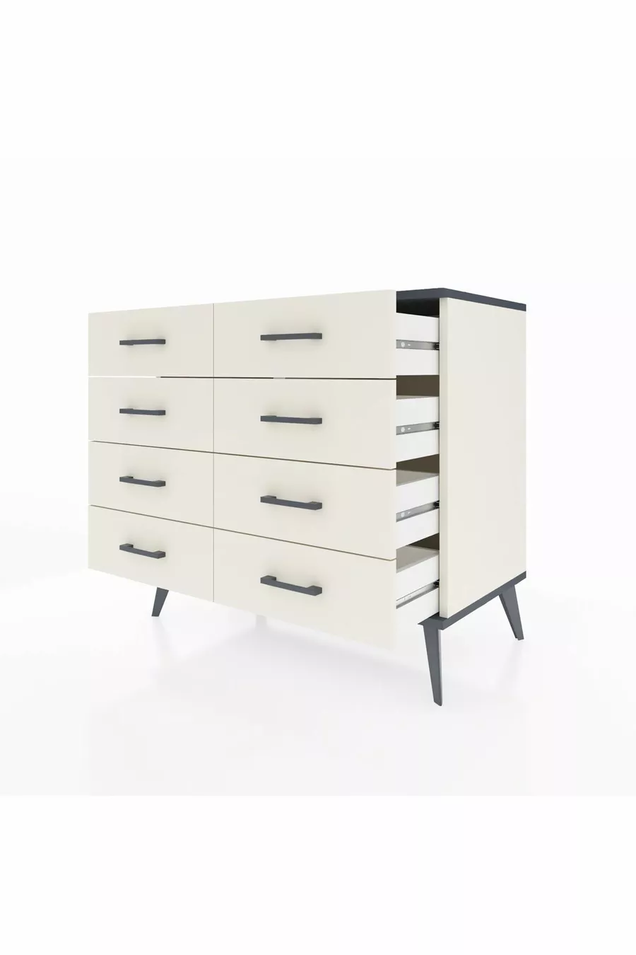 Commode Hyperion 8 tiroirs Pierre de lune-Anthracite/Pierre de lune