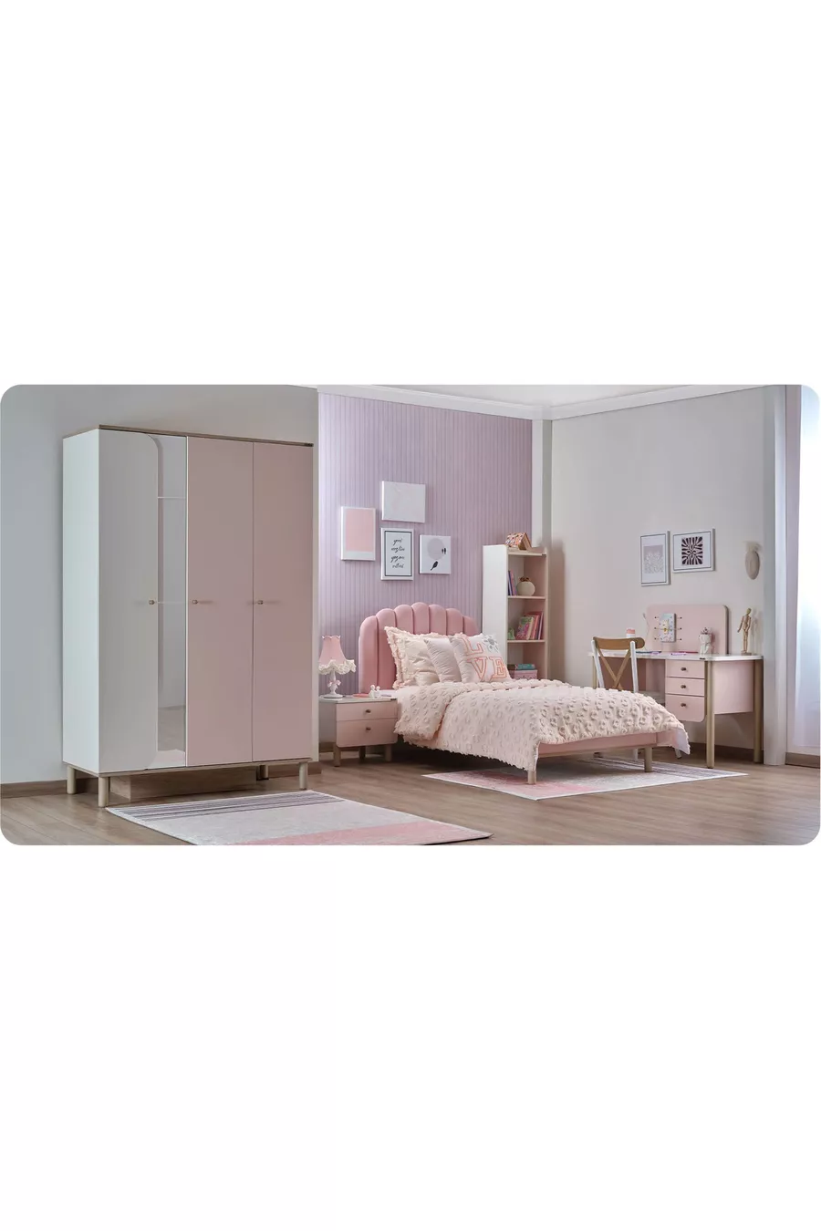 Chambre d'enfant Sofia (Armoire 3 portes + Lit simple + Bureau)