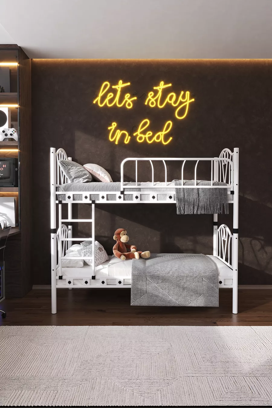 Lit Superposé et Lit Simple en Métal pour Chambre d'Enfant Orkide Blanc