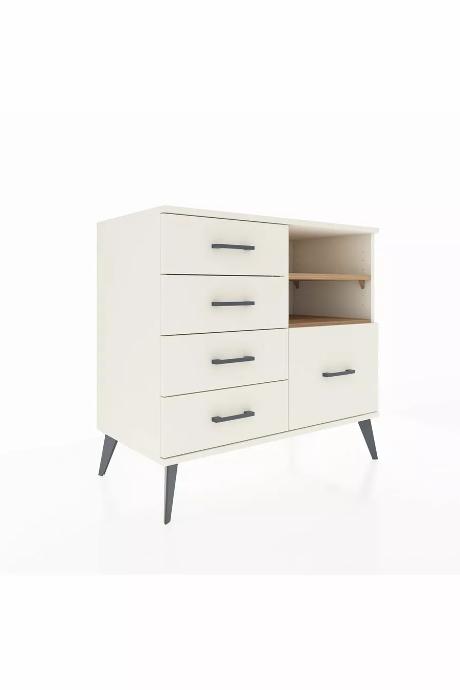 Commode Hyperion 2 étagères 5 tiroirs Pierre de lune-Pin/Pierre de lune
