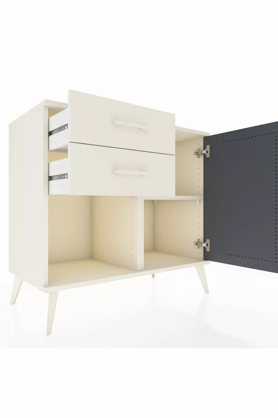 Commode Hyperion avec une seule étagère, 2 tiroirs et une porte, Pierre de Lune-Anthracite/Pierre de Lune