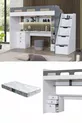 Lit superposé, bureau et bibliothèque Troya - Anthracite, 1 matelas Confort
