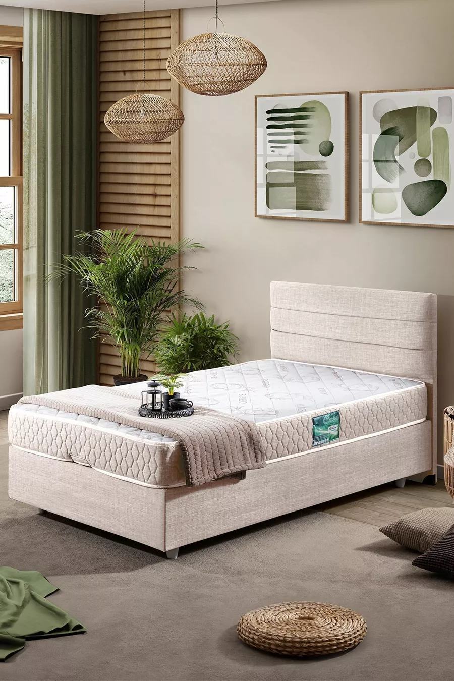 Set Letto Comfort Singolo Sofia con Rete e Testiera Cream