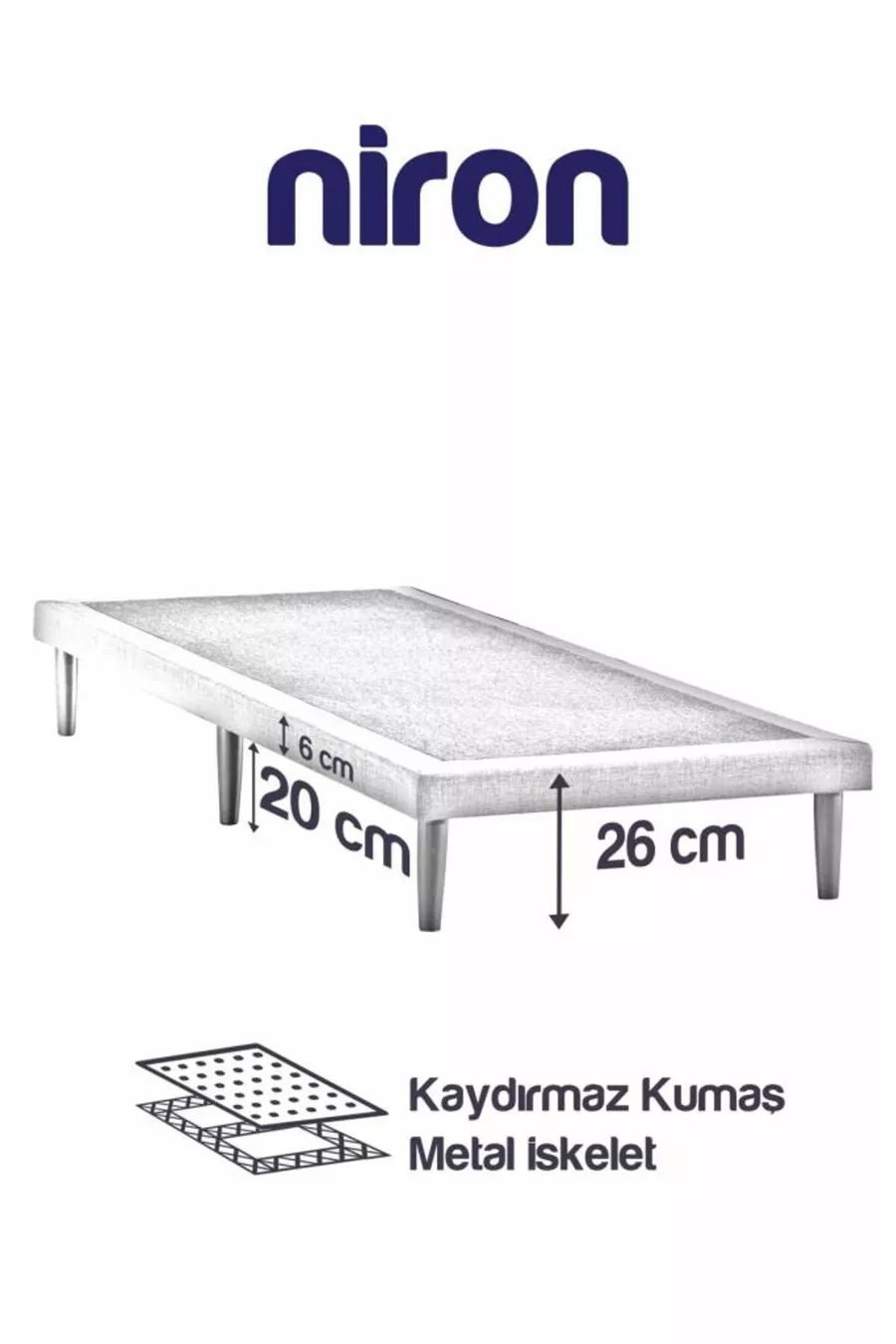 Niron Slim Bed - Eenpersoonsbedbodem - Met metalen frame, hoge poten en linnen hoes