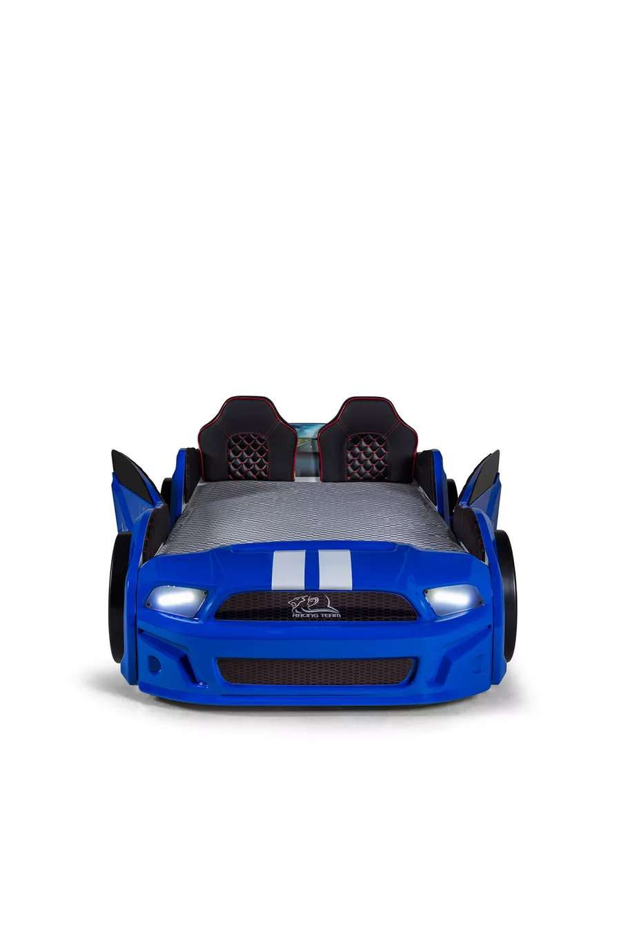 Bed with Base and Car Design, Mustang Style, Full LED, Remote Controlled and Musical