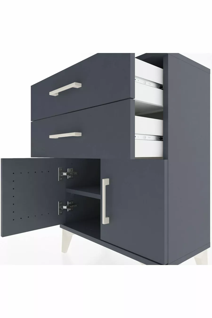 Arges Commode Single Shelf 2 Drawers 2 Doors Anthracite-Anthracite