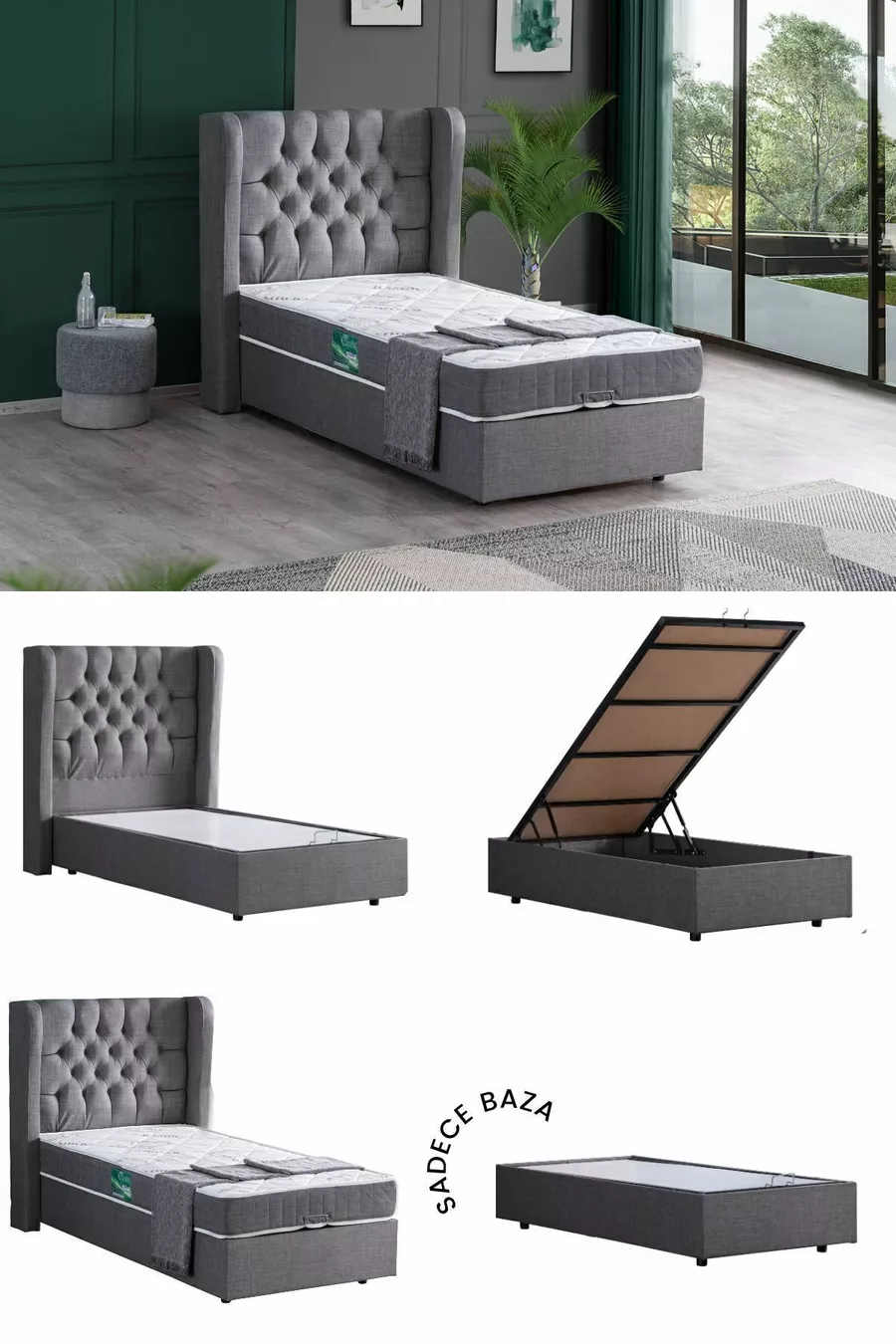 Riga Single MDF Bed Base, Gray (Excluding Headboard and Mattress)