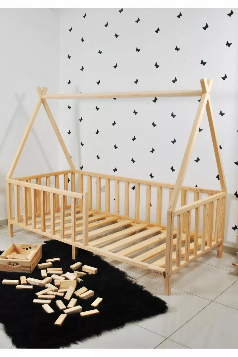 Markaawm Montessori Lit Naturel pour Bébés et Enfants en Bois