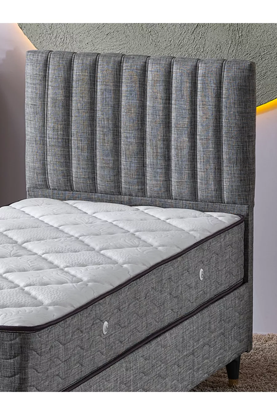 Ezgi Ensemble 3 pièces pour une personne (Sommier + Tête de lit + Matelas) (Lin Gris)