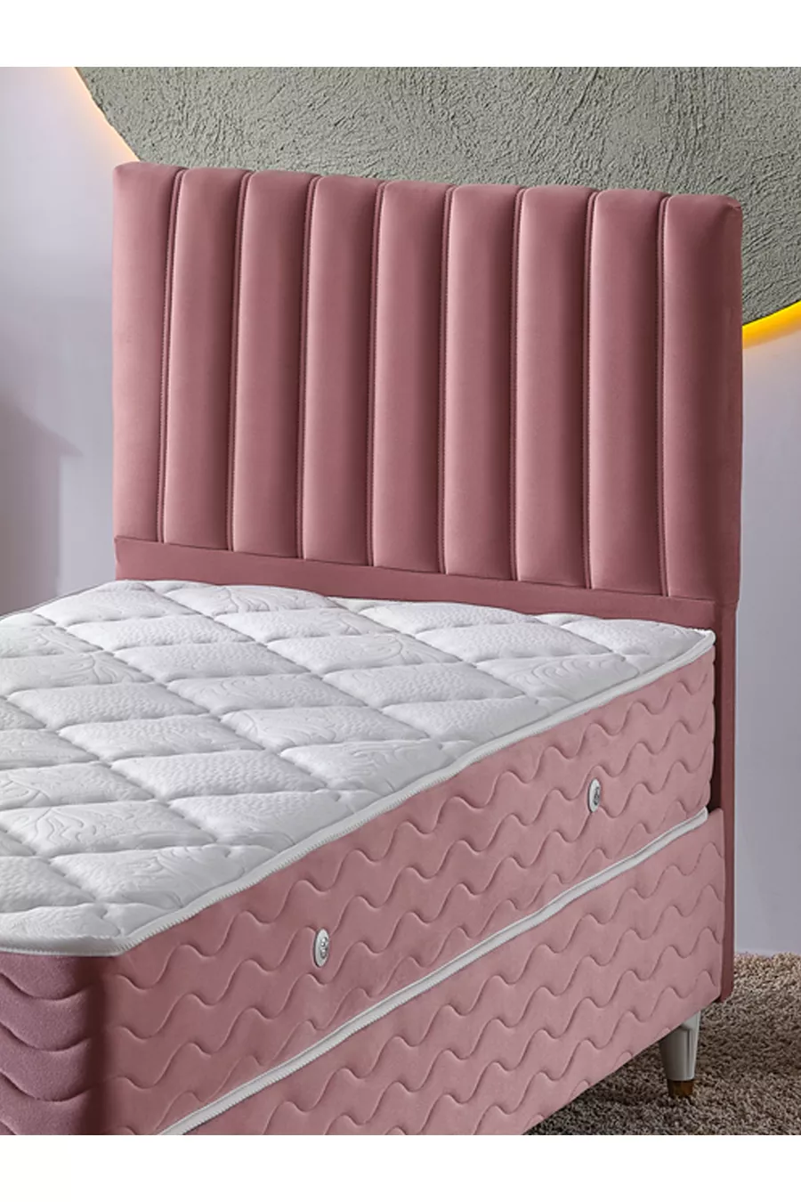 Ezgi Einzelbett 3-teiliges Set: Bett + Untergestell + Kopfteil