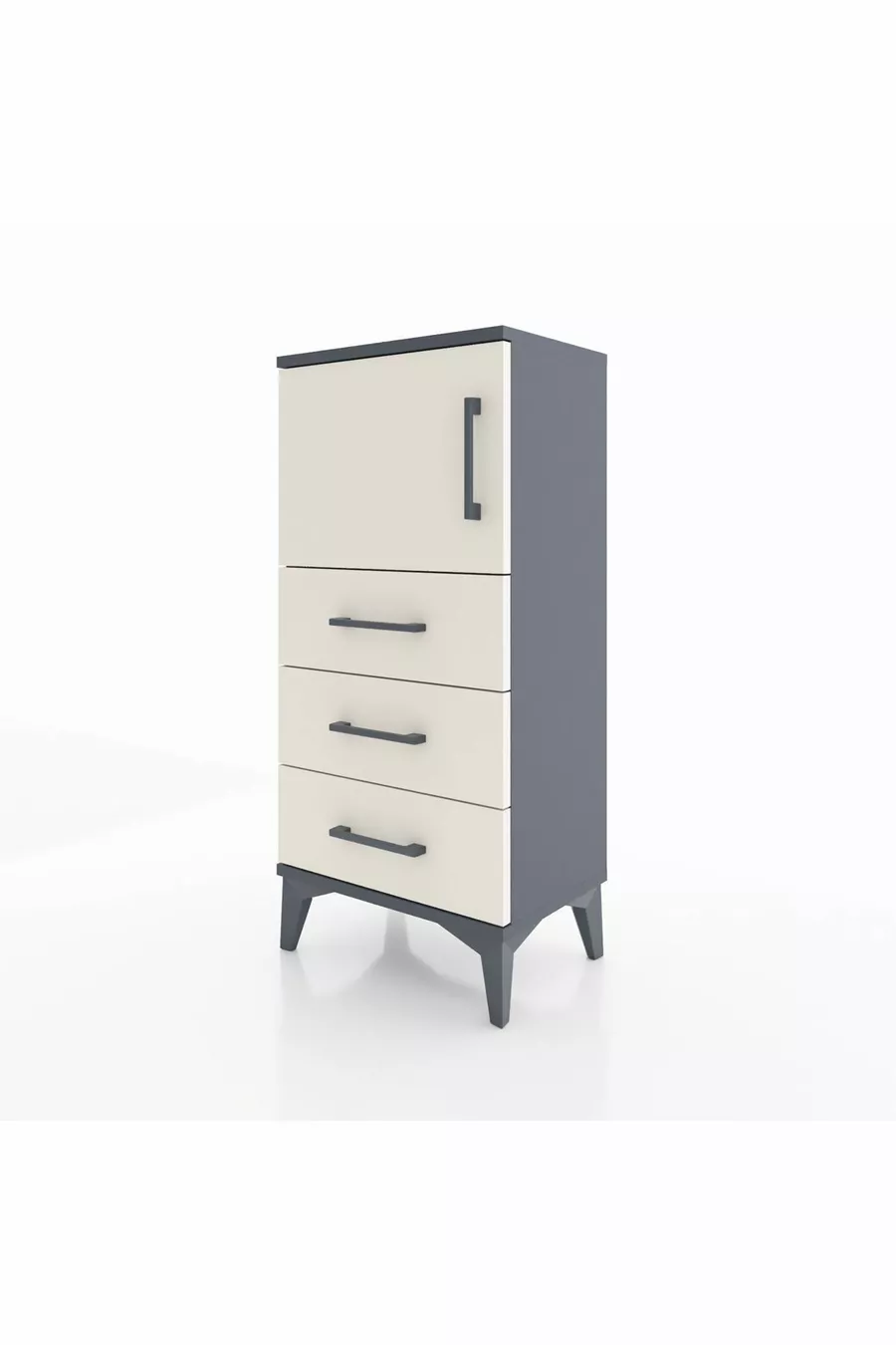 Arges Commode Single Shelf with 3 Drawers and 1 Door Anthracite-Crystal Grey