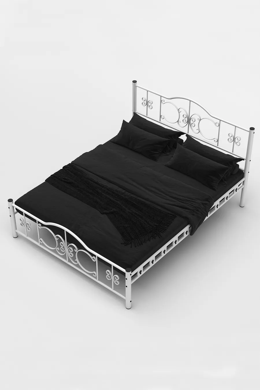 Pero Double Bed Wrought Iron Metal Bed White