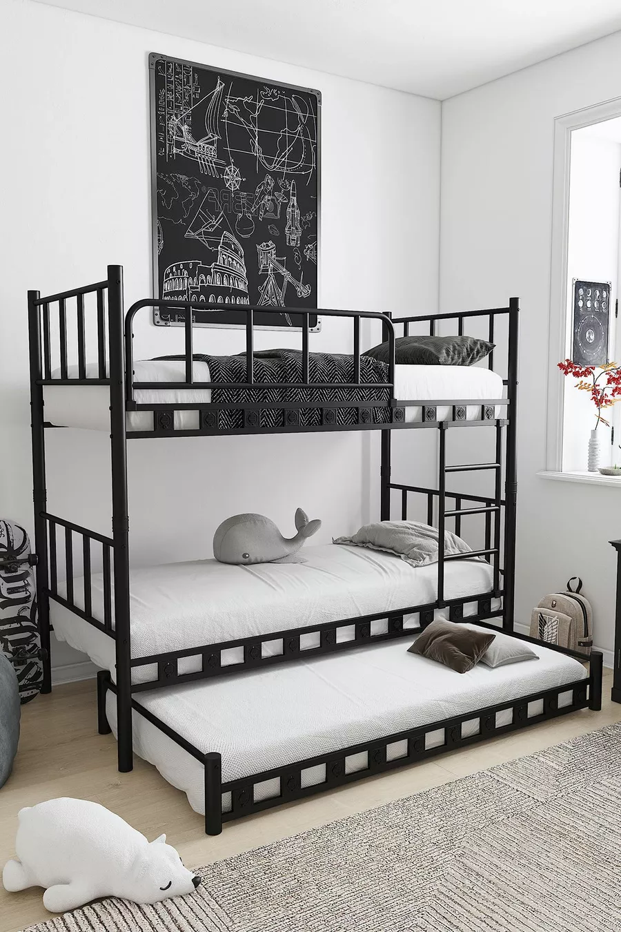 Zambak Yavrulu Kinderkamer Stalen Stapelbed en Bedframe Zwart