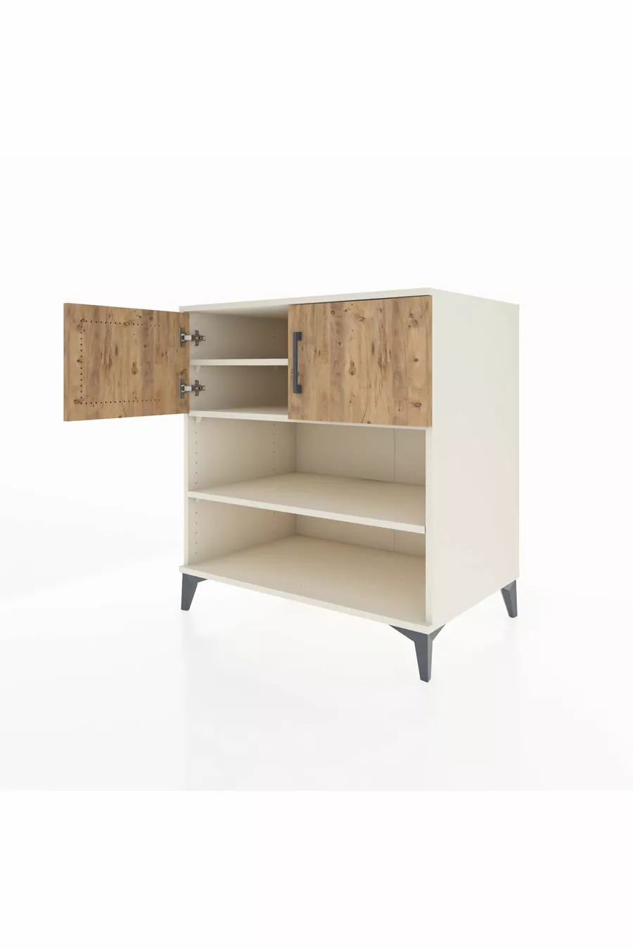 Commode Kronos 3 étagères 2 portes Pierre de Lune-Épicéa