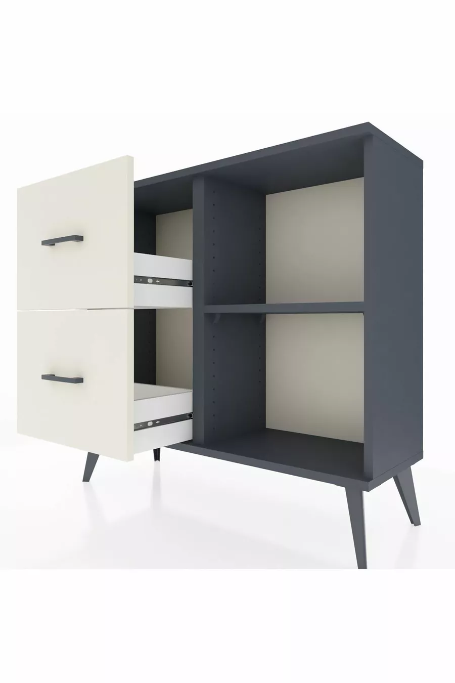 Commode Arges à une étagère et 2 tiroirs Anthracite-Anthracite/Gris pierre
