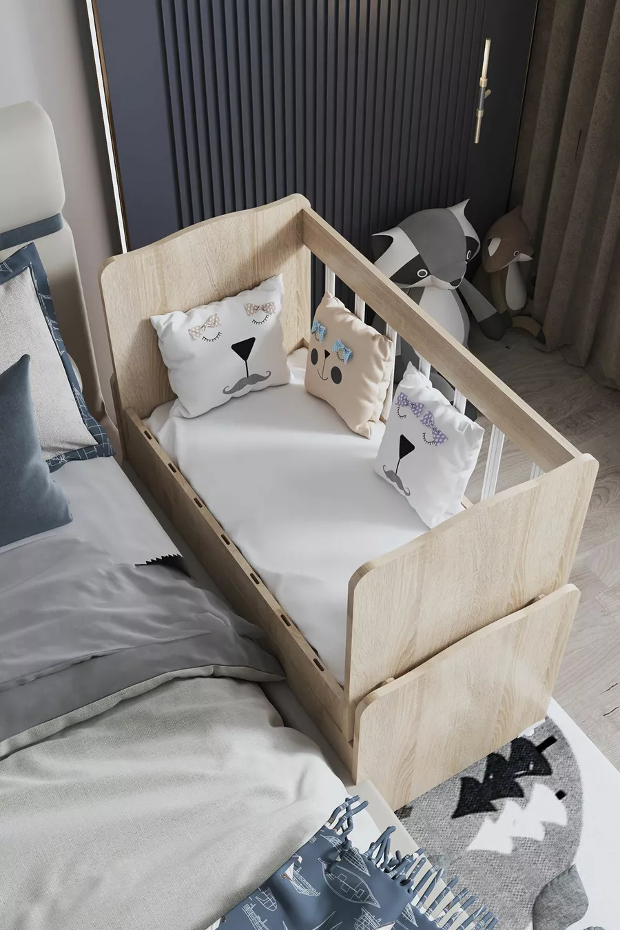 Cradle with Drawer That Rocks Mother with Bed as a Gift