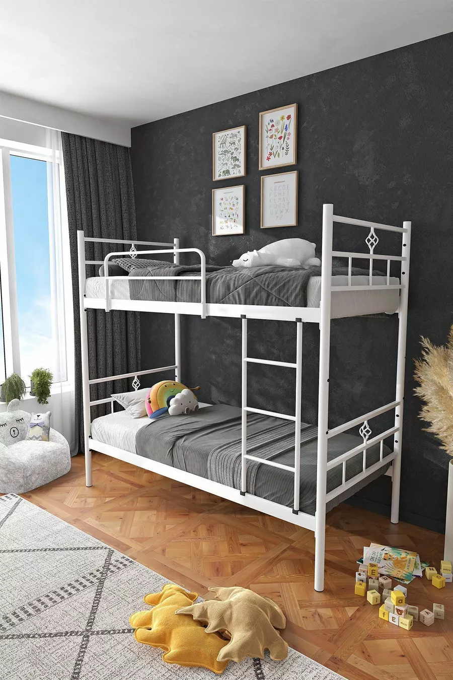 Koza Ranza Lit Superposé Compatible avec Matelas Blanc en Métal Séparable