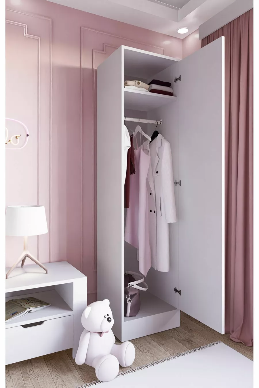 Daisy  Cm White Single-Door Wardrobe - Closet