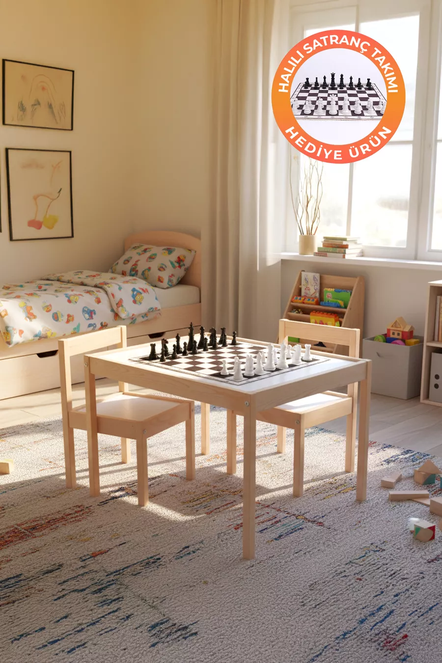 Ensemble table et chaises Montessori en bois pour bébé, marron, design éducatif et élégant