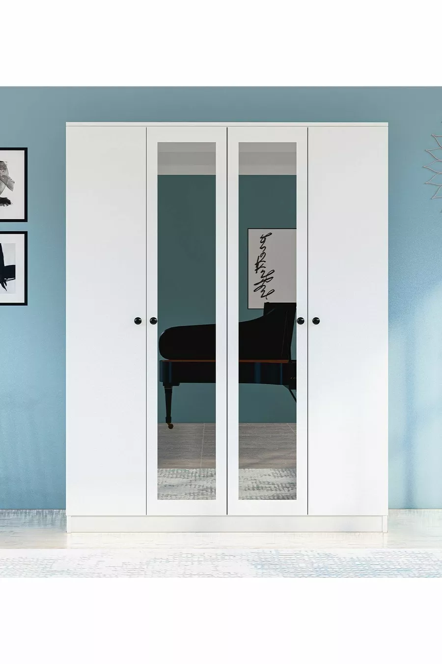 Armoire GM  Hayal 4 portes avec miroirs et poignées boutons
