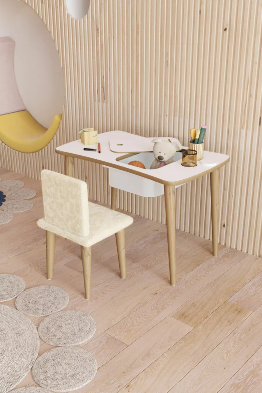 Montessori Kids Table Play Table Activity Table Study Table - 1 Piece with White Welsoft Chair
