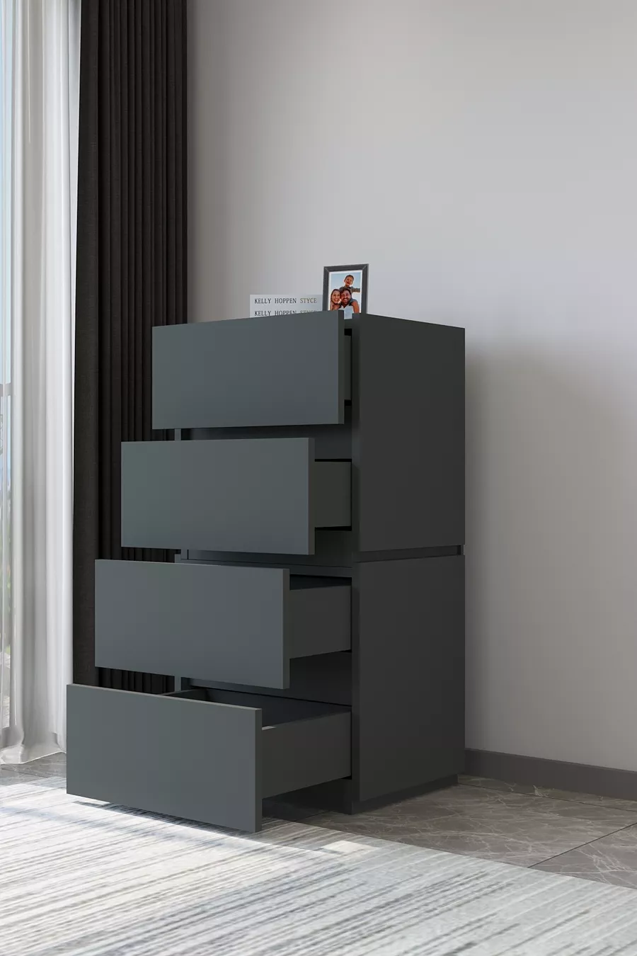 Commode Galata 4 tiroirs en similicuir anthracite pour chambre à coucher ou chambre de bébé