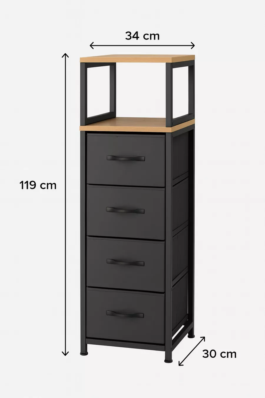 Kommode mit 2 Regalen und 4 Schubladen, Lederschubladen-Kommode, Schlafzimmer-Organizer, multifunktionaler Aufbewahrungsorganizer