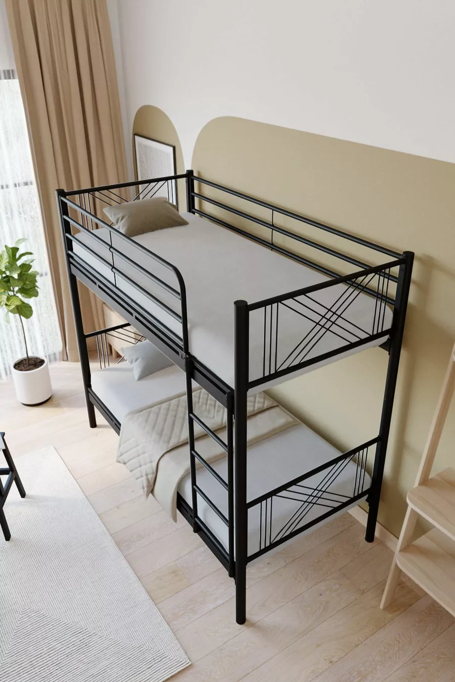 Mix Premium Metall-Etagenbett Kompatibel mit Matratze, Schwarz, Abnehmbares Etagenbett