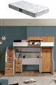 Bunk Bed, Litera Bunk Bed Wardrobe Desk, White-Dark Walnut 1 Comfort Mattress