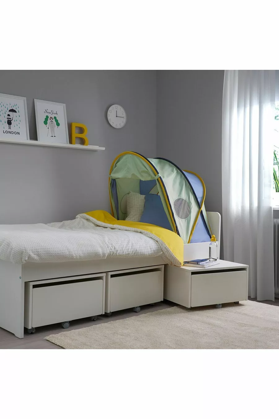 Adjustable width bed canopy, blue-green, Height: cm Width: // cm