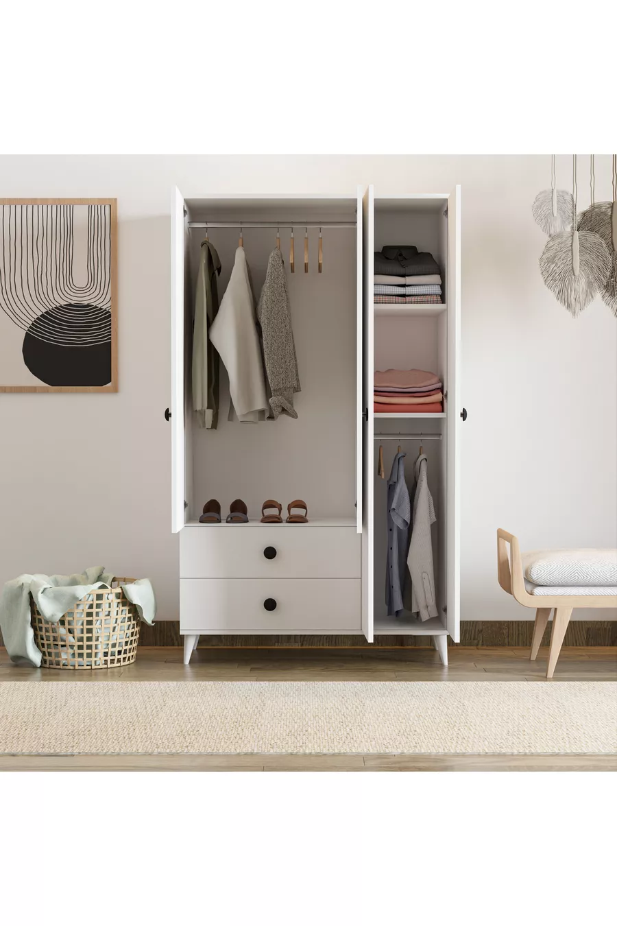 Armoire Opal à 3 portes et 2 tiroirs