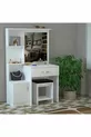 Tavolo da trucco Novella Puf con specchio, con armadietto, cassetti, ripiani, bianco, con cuscino, toilette
