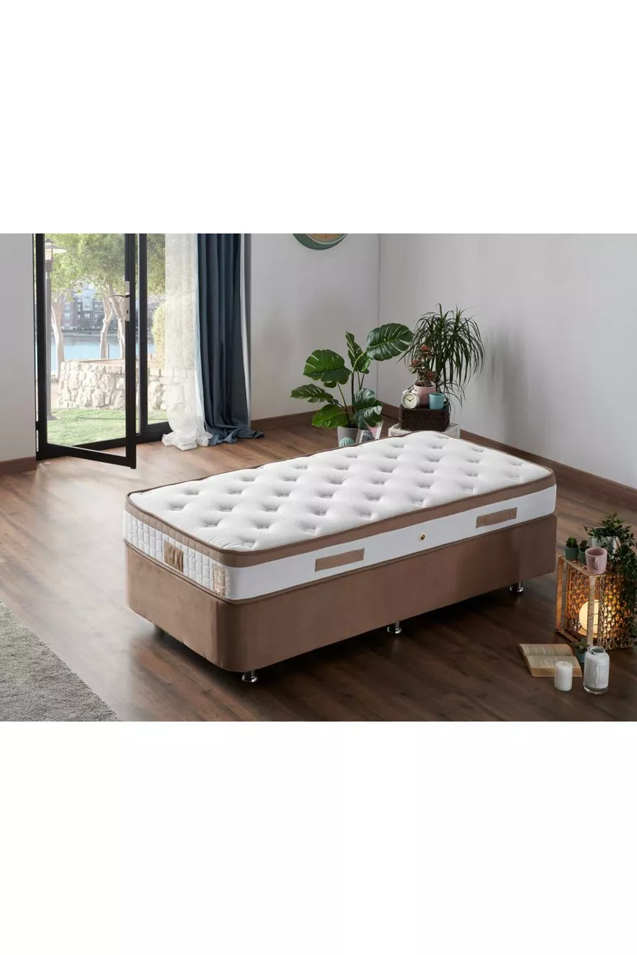 Matelas simple Latte, matelas entièrement orthopédique ferme, côté unique, à ressorts Nms, élégant et ergonomique