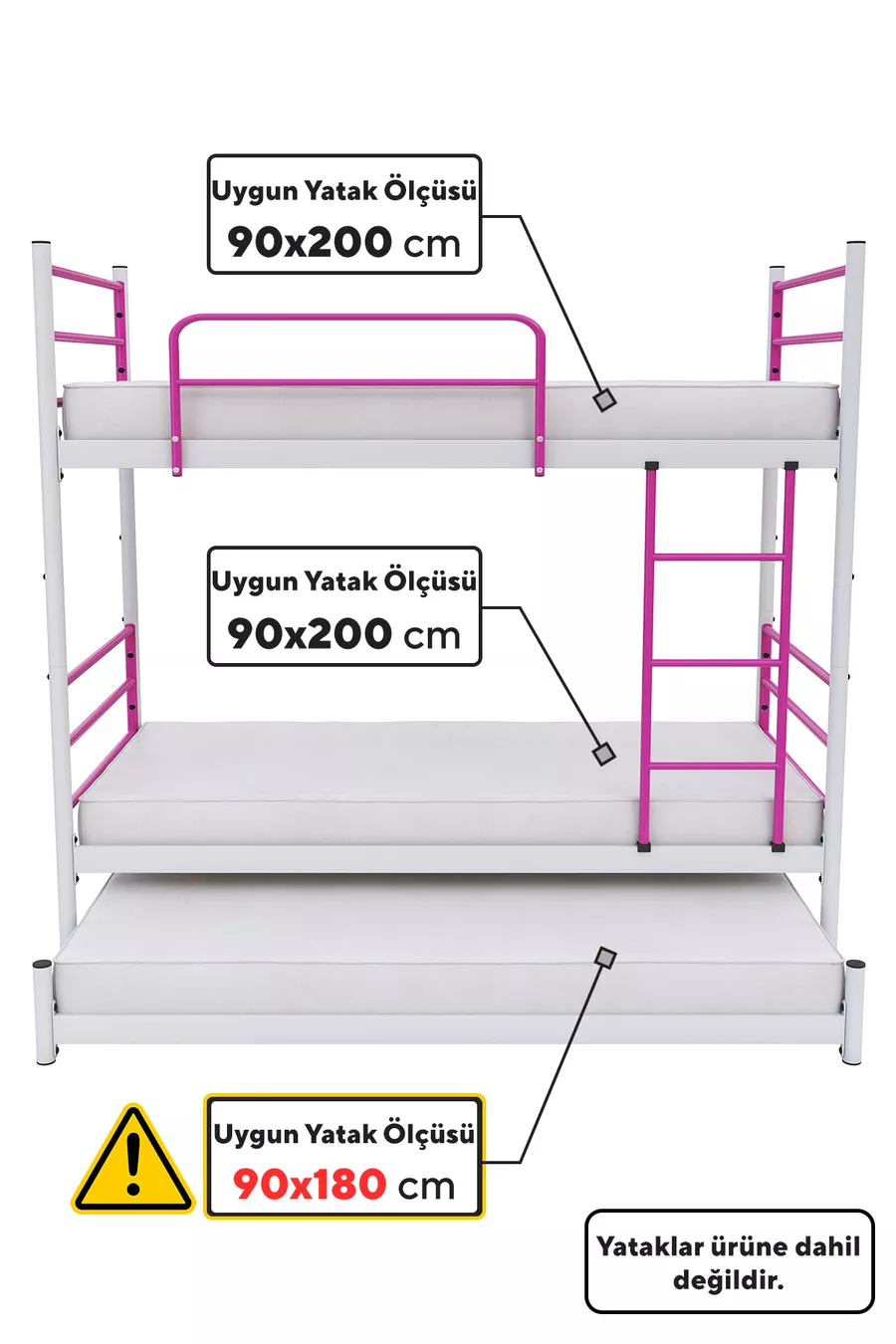 Lit superposé Trend Yavrulu compatible avec lit 3 personnes, métal rose foncé